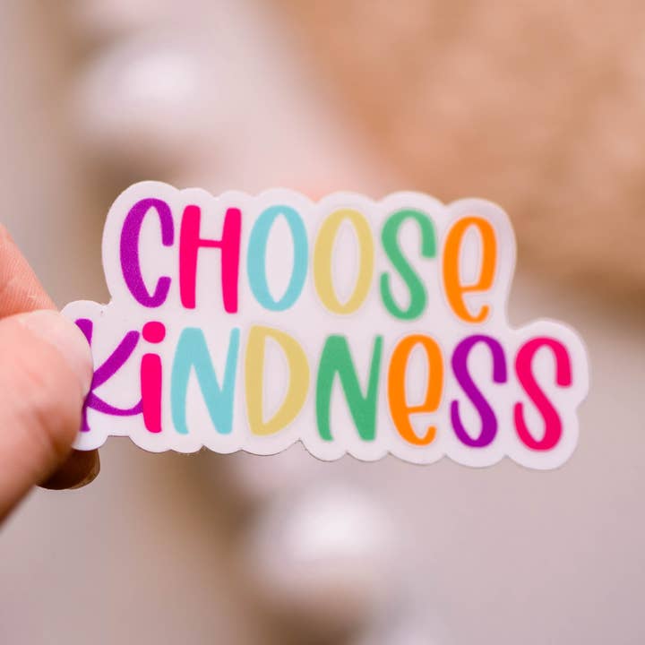 Choose Kindness Rainbow Vinyl Sticker, 3x3 in for wholesale by Savannah and James Co