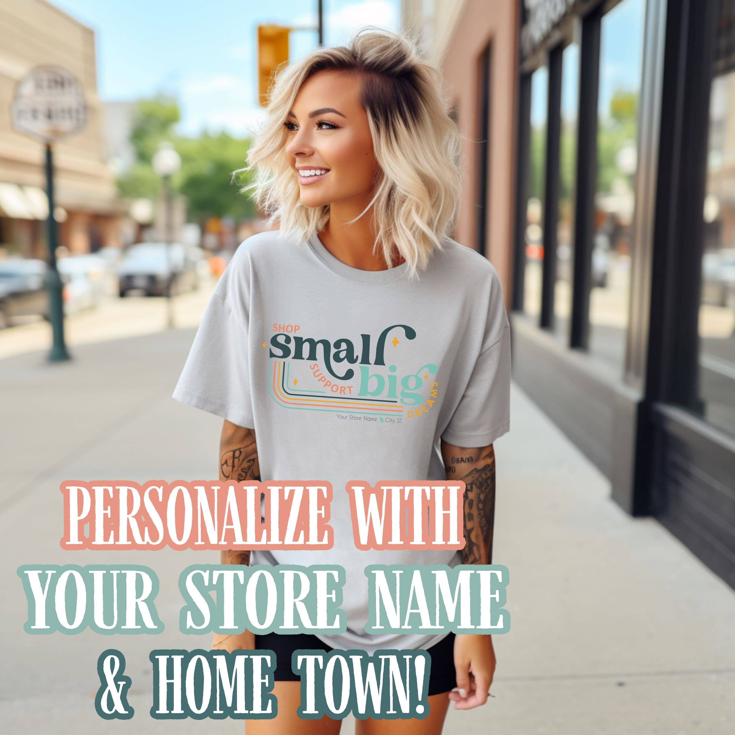 Bravo Glass – Großhandel T-Shirt mit Siebdruck – Unisex – Shop Small Support Big Dreams Anpassbares Bella Canvas T-Shirt2