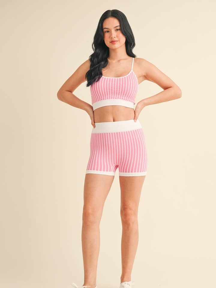 KIMBERLY C - Wholesale Activewear Set - Women's - Striped Cami Top and Shorts Set