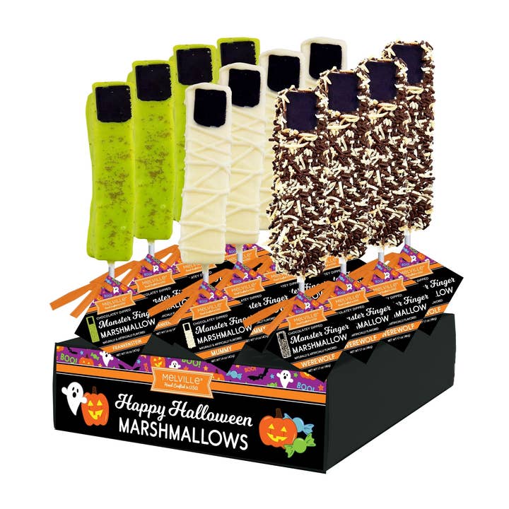 Monster Finger Marshmallow Pops - Assorted for wholesale by Melville Candy Company