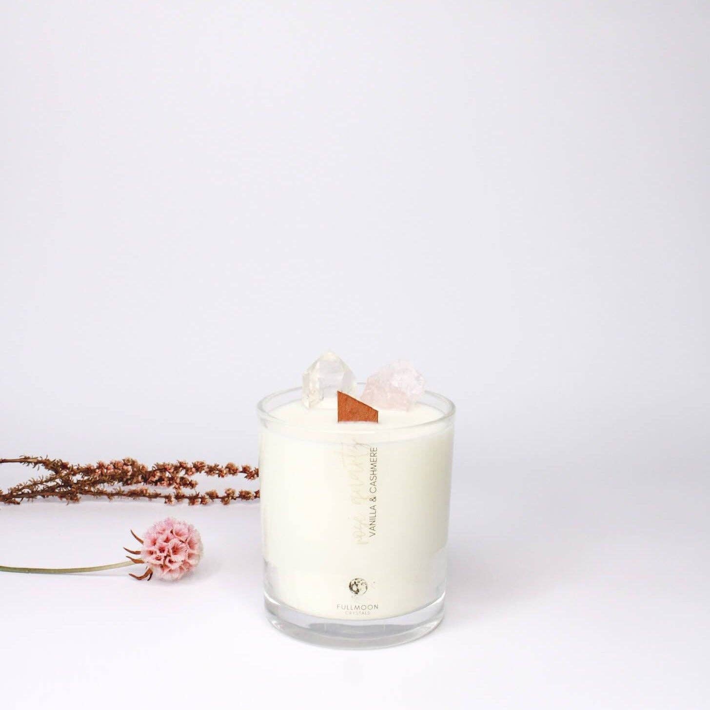 Fullmoon Crystals - Vente Bougie en bocal - Vanilla & Cashmere | Bougie cristal de quartz rose2