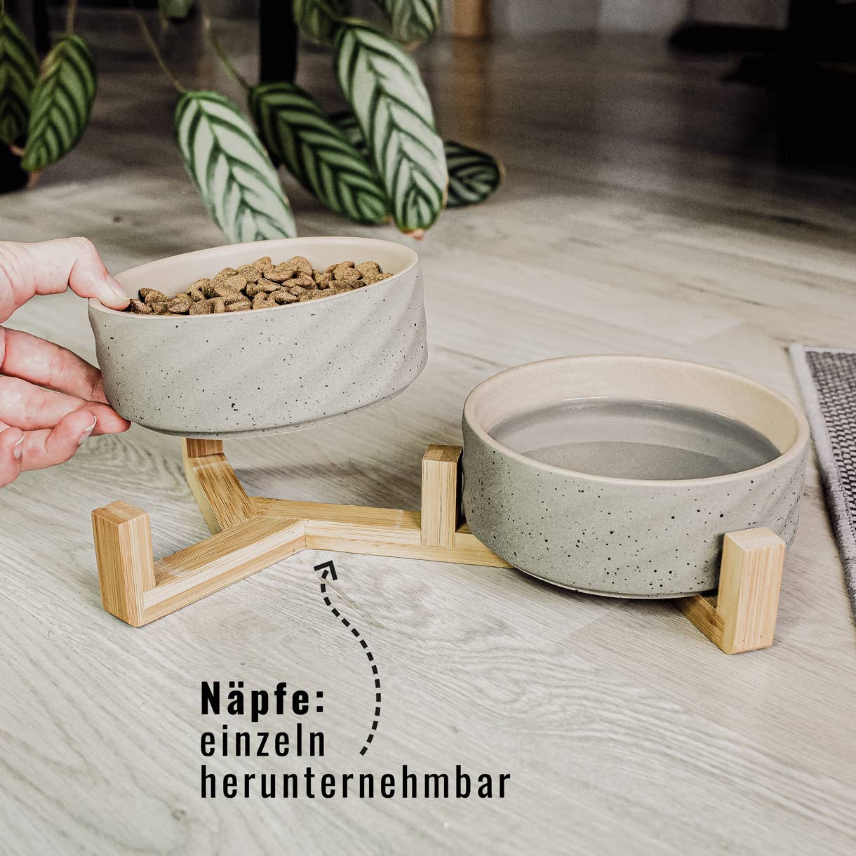 ne&no - Wholesale Pet Bowl - Cat/Dog - ne&no® Ceramic Double Feeding Bowl with Bamboo Stand I Set of 23