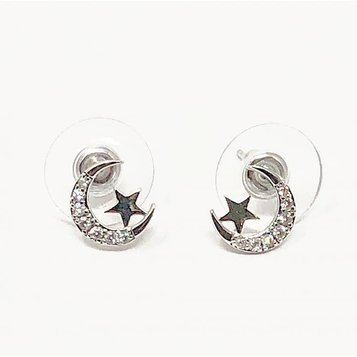 Lovethelinks Ltd - Wholesale Stud/Post Earrings - Moon & Stars Sparkly Earrings