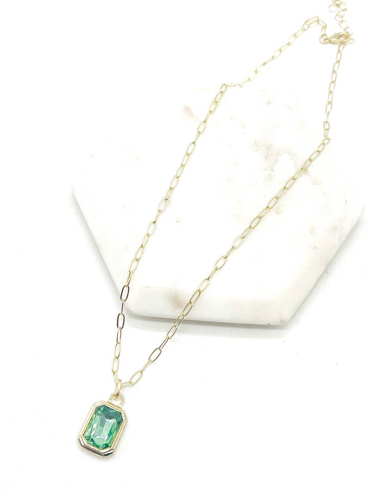 Olive Green Gemstone Paperclip Gold Necklace Charm Layering for wholesale by Baubles by B