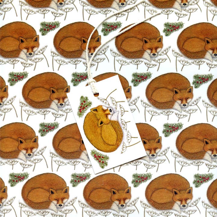 Christmas Snowy Fox Gift Wrap and Tags for wholesale by Rie Designed