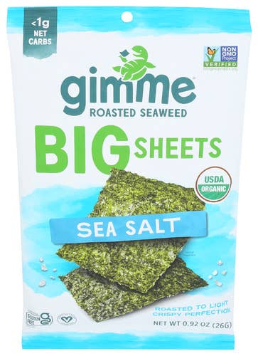 KeHE Distributors, LLC - Wholesale Puffed Snack - Gimme Roasted Seaweed Big Sheets, Sea Salt, 0.92oz0