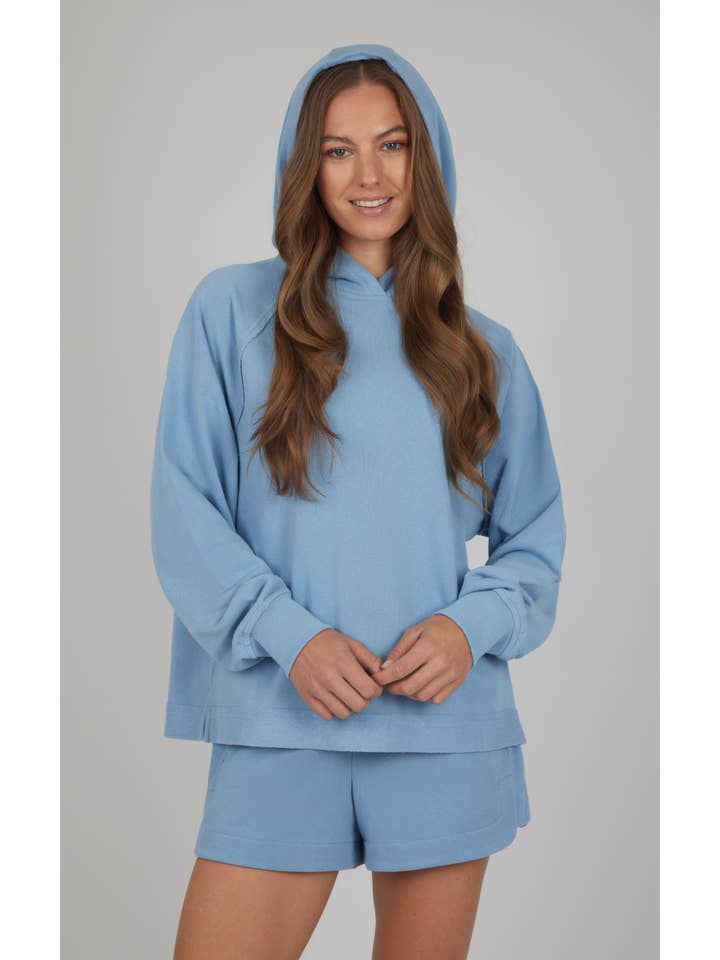 90 Degree by Reflex & Yogalicious - Wholesale Hoodie - Women's - Women's Washed Terry Relaxed Hoodie w Raw Edge - Open Pack 5