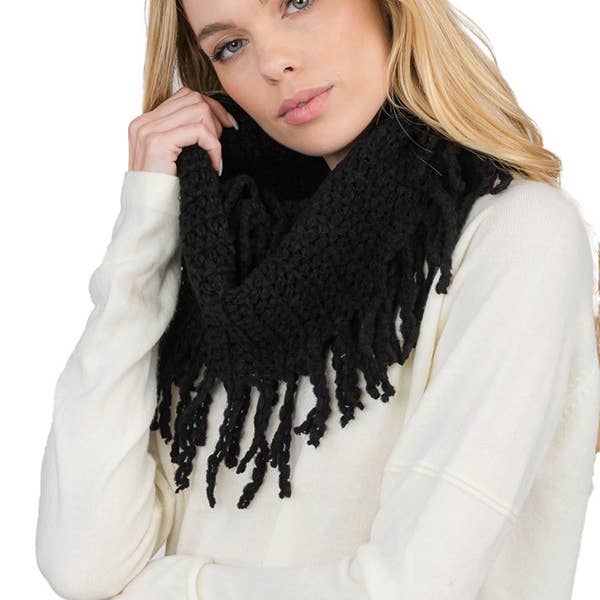 Cap Zone - Wholesale Scarf - Women's - Mesh Seed Stitch Knit Fray Trim Infinity Scarf7