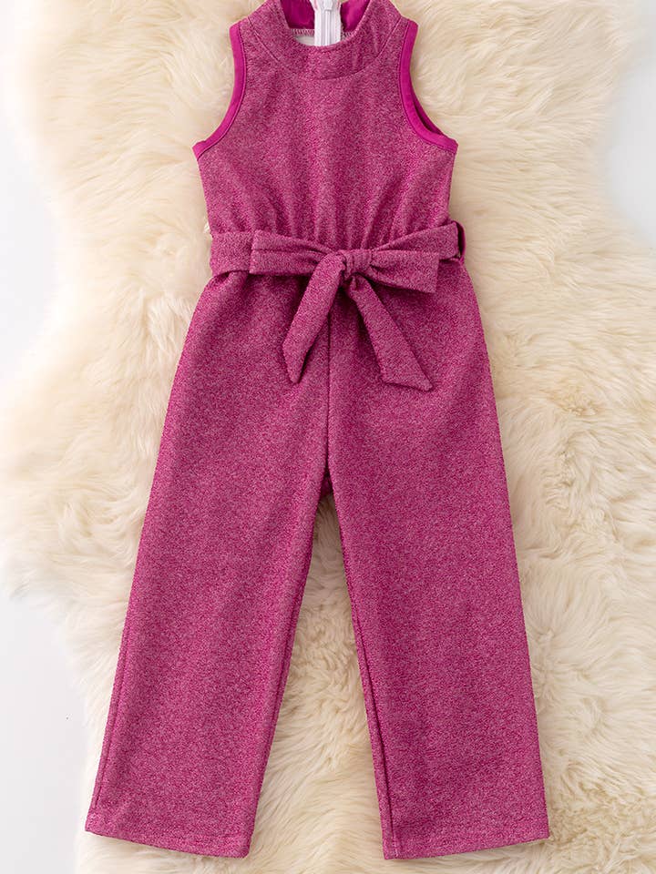 Fuchsia shimmery jumpsuit with back zipper. PNG50031 AMY for wholesale by Kids Charm Online