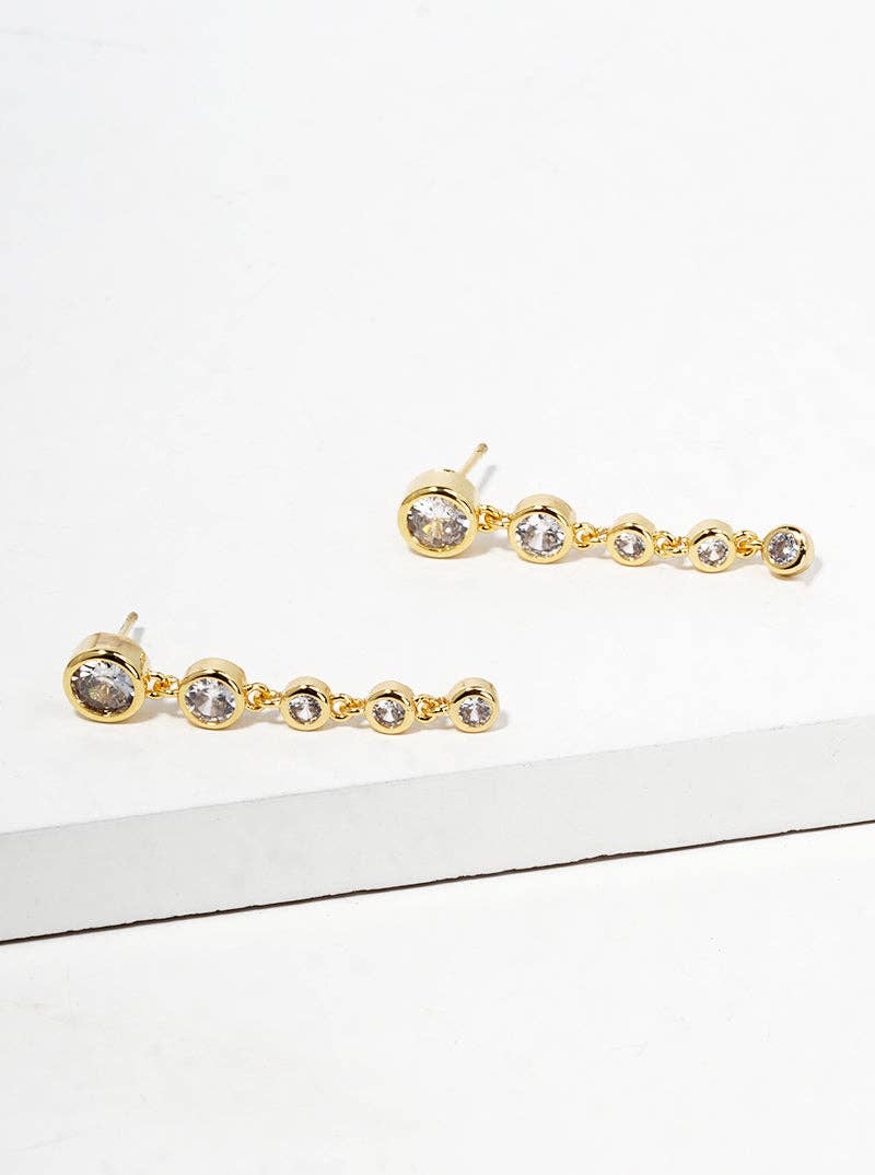 Wild Honey - Wholesale Dangle Earrings - 18K Gold Dipped Graduated Bezel Cz Drop Post Earrings2