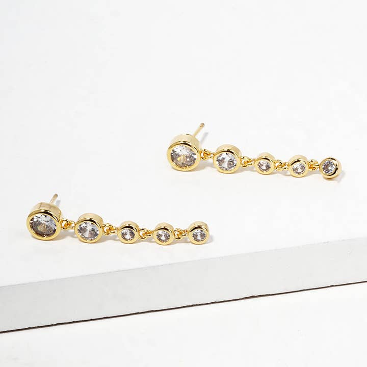 Wild Honey - Wholesale Dangle Earrings - 18K Gold Dipped Graduated Bezel Cz Drop Post Earrings2