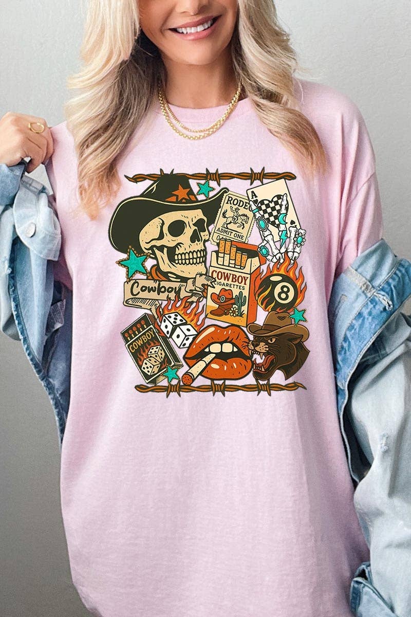 COLORBEAR - Vendita all'ingrosso Maglietta stampata - Donna - Maglietta in Cotone Pesante con Grafica Collage Western Vintage4