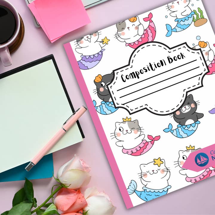 Mermaid Cat Composition Notebook (customizable) for wholesale by Needful Things