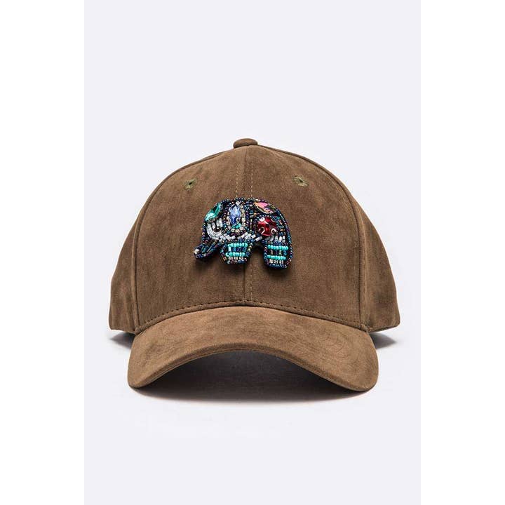 Beaded Elephant Faux Suede Cap for wholesale by LA Jewelry Plaza