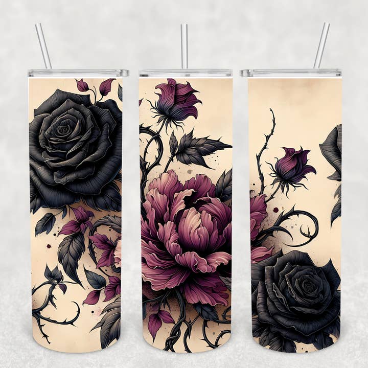 Gothic Black Roses 20oz Tumbler for wholesale by Knotted Gypsy Designs