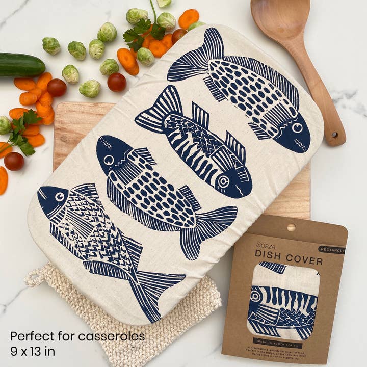 Spaza Home UK - Wholesale Food Storage Wrap/Bag - Dish Cover Rectangle Fish Print | Breathable Casserole Cover1