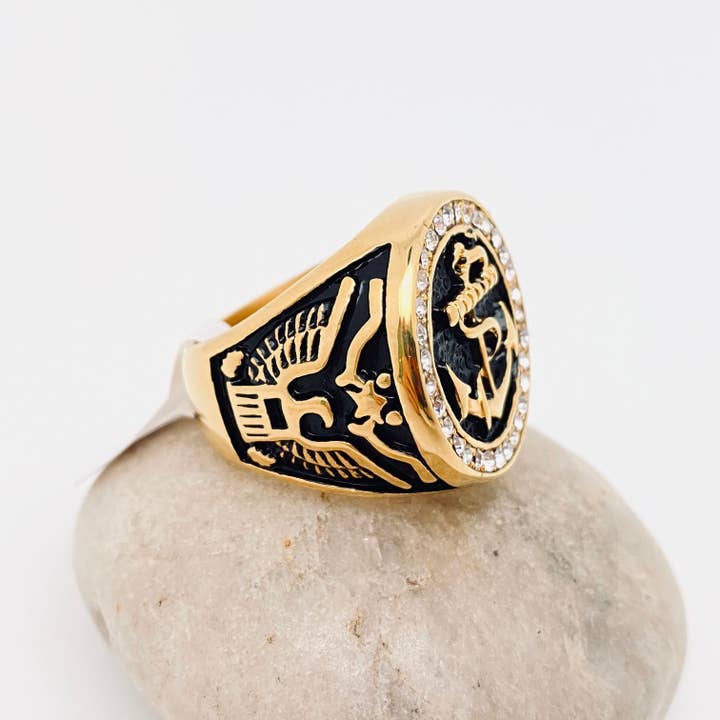 Mio Queena - Wholesale Jewelry - Men's - Men's Rhinestone Anchor Titanium Steel Ring Men's Jewelry