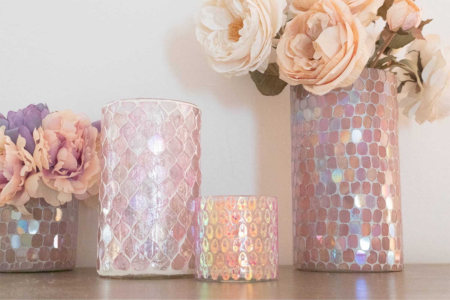 Anaya Home - Wholesale Votive Candle - Technicolor Mosaic Glass Votive + Vase2