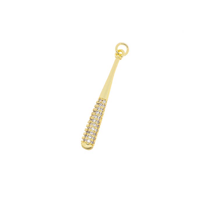 Jewel Pledge - Wholesale Individual charm/pendant - Gold CZ Baseball Fan Charm Baseball Bats for jewelry CPG25863