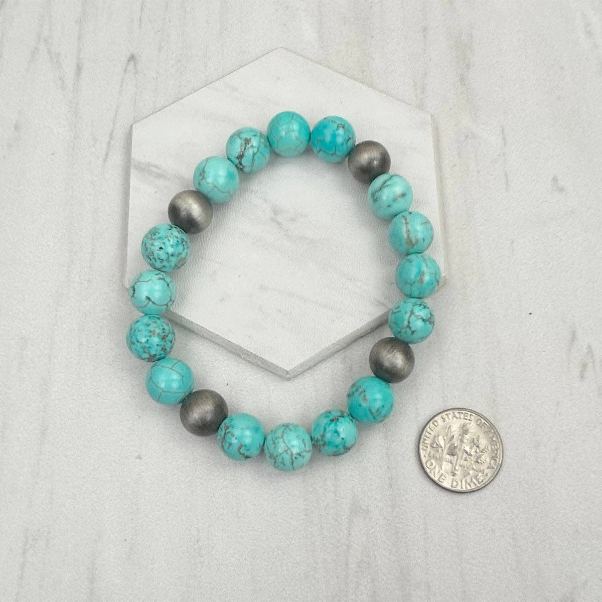 Western Elite Jewelry - Wholesale Beaded Bracelet - BRZ240708-46                   Blue turquoise stone and Silver Navajo pearl beads bracelet0