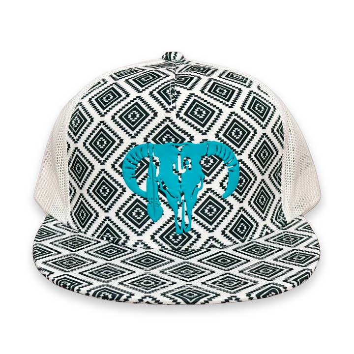 PVC "Hereford Skull" TRQ - CA Roscoe Aztec, Snapback Pet (2025) voor wholesale door Cactus Alley Hat Co.