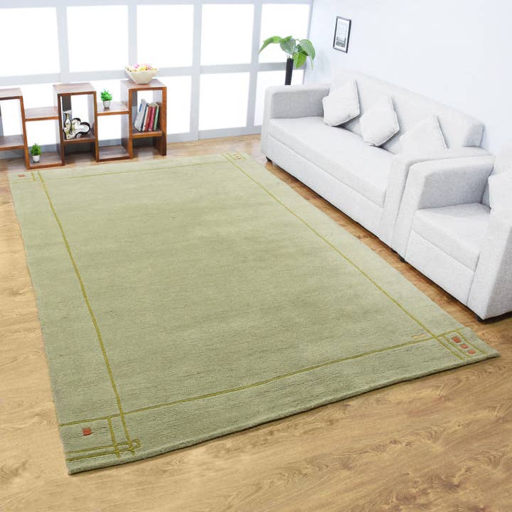 Hand Knotted Tibbati Wool Area Rug Green T00102 for wholesale on Faire1