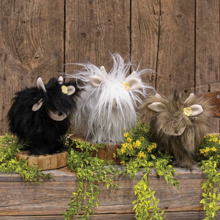 Bright Ideas - Wholesale Decorative Tabletop Object - White Fluffy Bobbing Highland Cow2