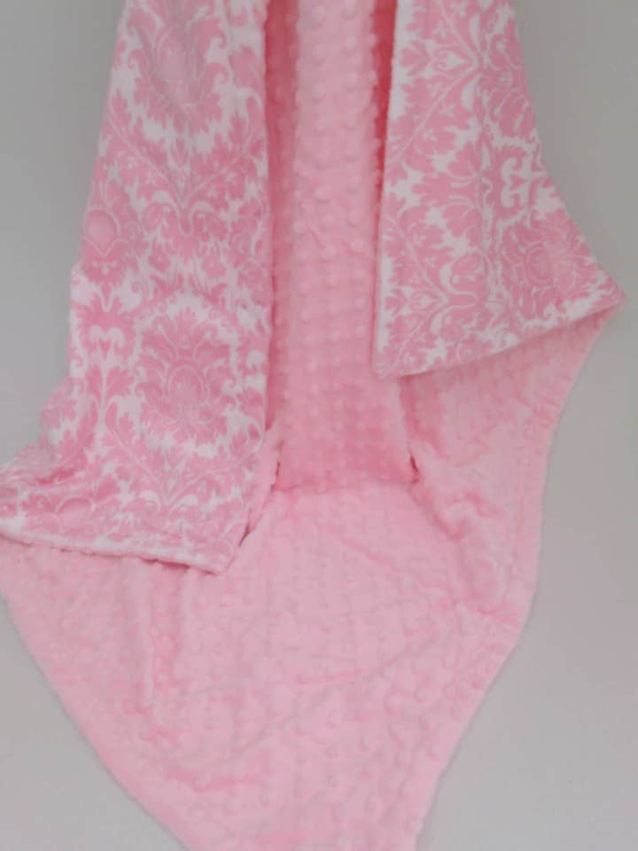 Personalized Pink Damask Minky Blanket for All Ages for wholesale by Minkee Baby Gifts