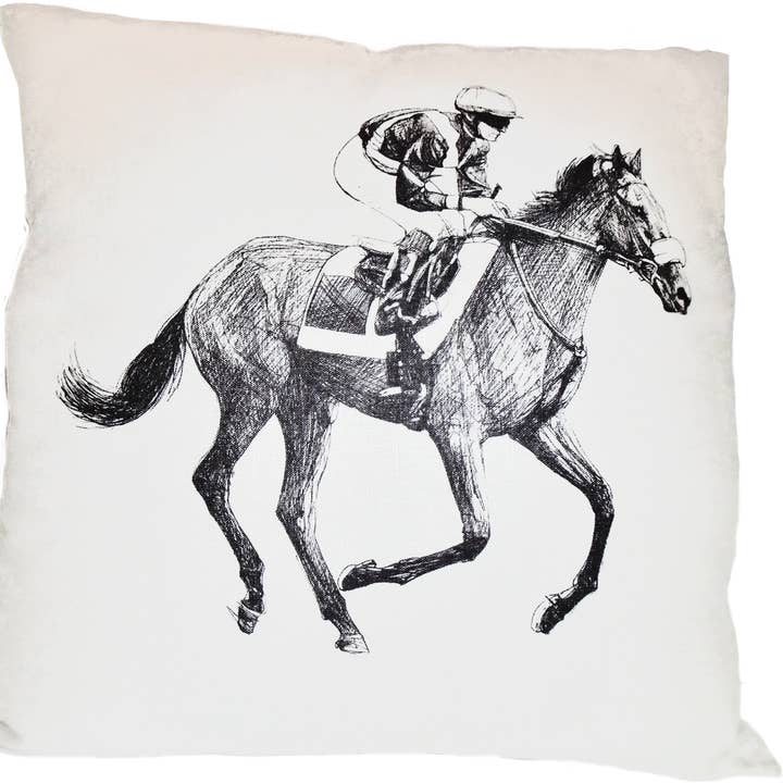 Ride/hest- og jockey Sketch-linnedpude for engroshandel hos Ox Bow Decor