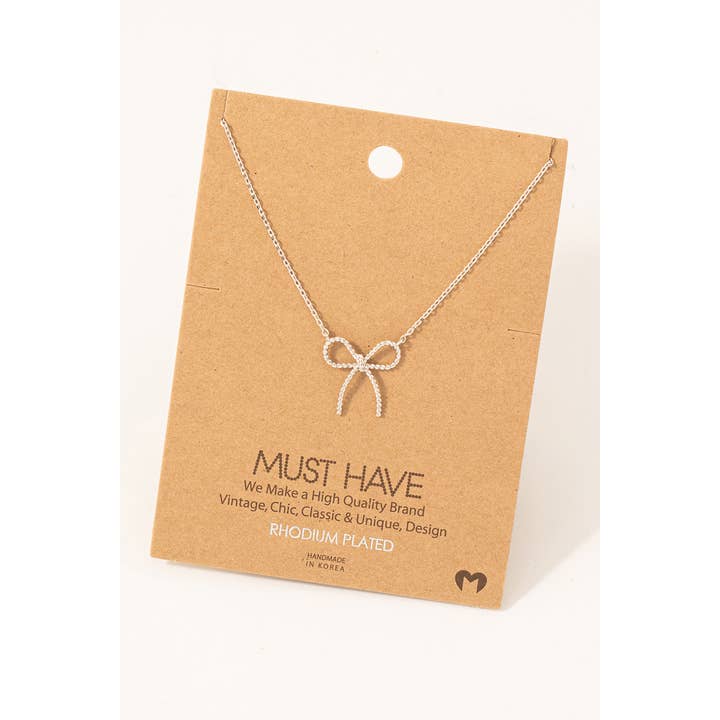 Fame Accessories - Wholesale Pendant/Charm Necklace - Gold Dipped Textured Ribbon Bow Pendant Chain Necklace