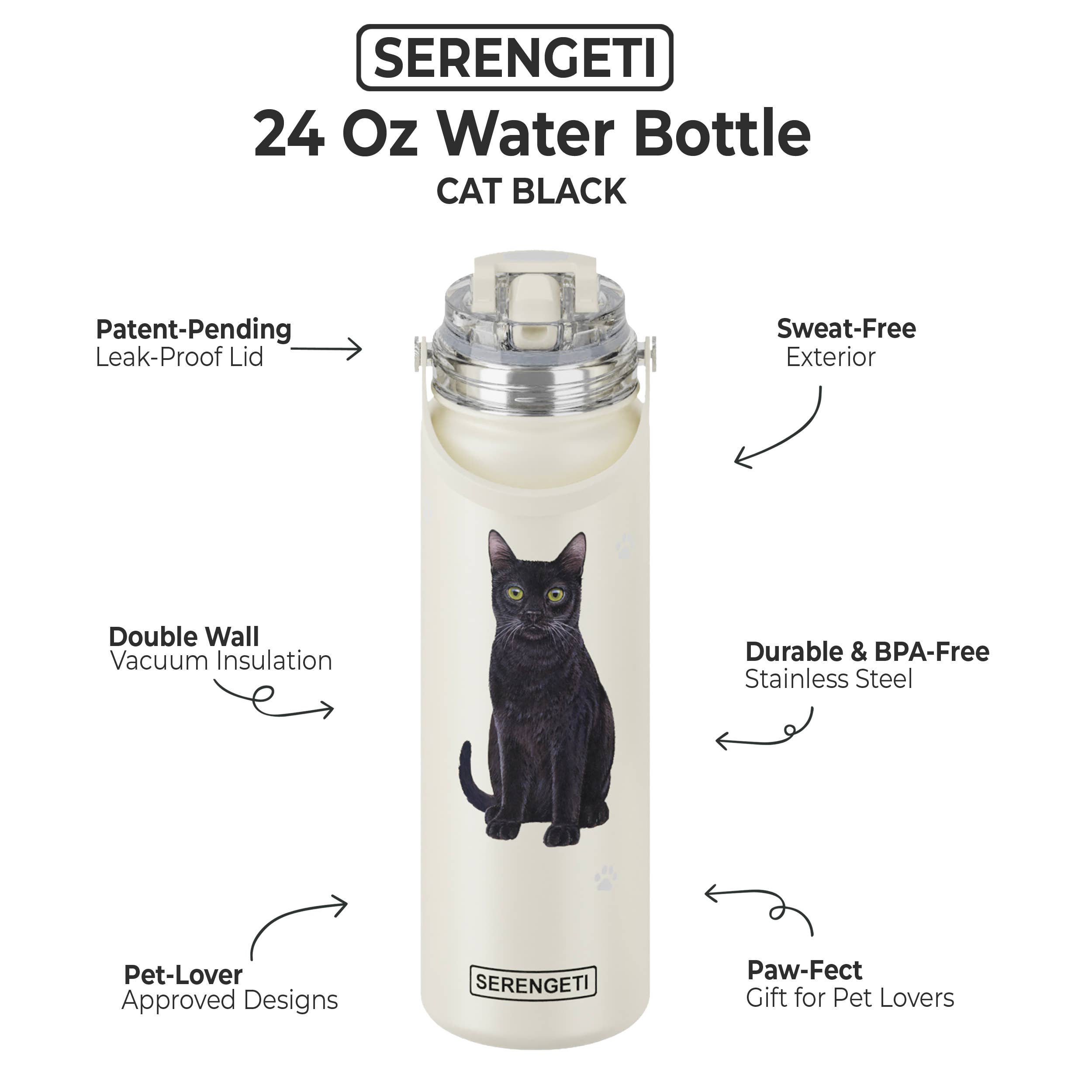 E&S Pets - Venta al por mayor Botellas de agua - Black Cat, botella de agua de acero inoxidable, 24 onzas, a prueba de fugas3
