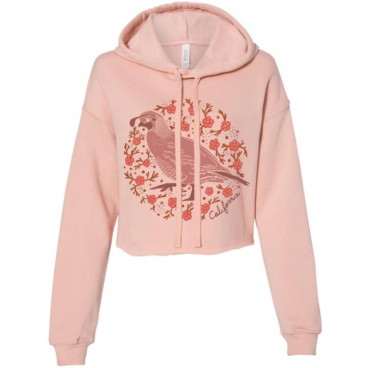California Poppy Quail Cropped Hoodie for wholesale by State Bliss