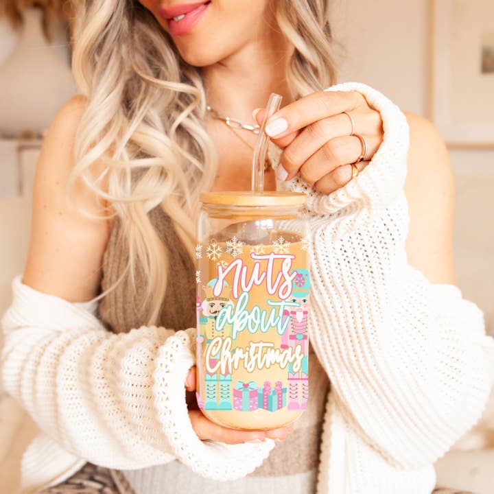 Gia Roma - Venta al por mayor Vaso/copa - Tazas de cristal para café navideñas con pajitas y tapa de madera, diseño de copos de nieve38