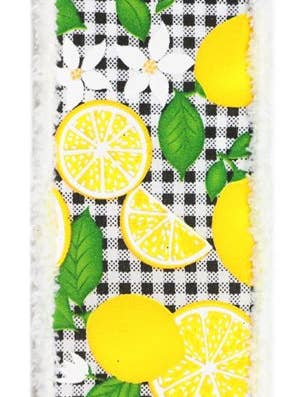 2.5"X10YD LEMON/LEAVES ON CHECK W/DRIFT WHITE/BLK/YLLW/GRN (M) for wholesale by Waterman's Loft Inc.