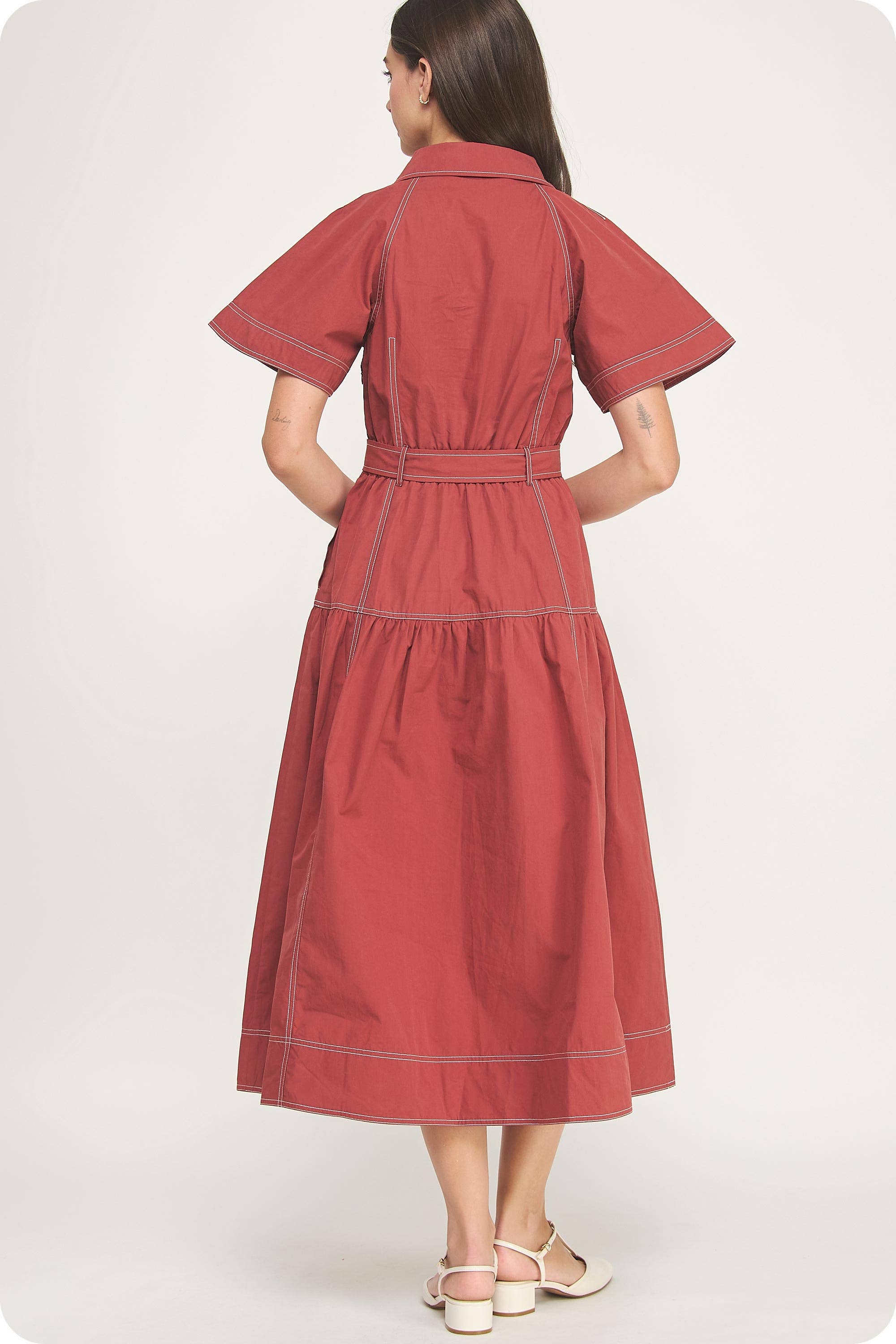 Strut & Bolt - Vente Robe – femme - Robe midi en popeline à col surpiqué8