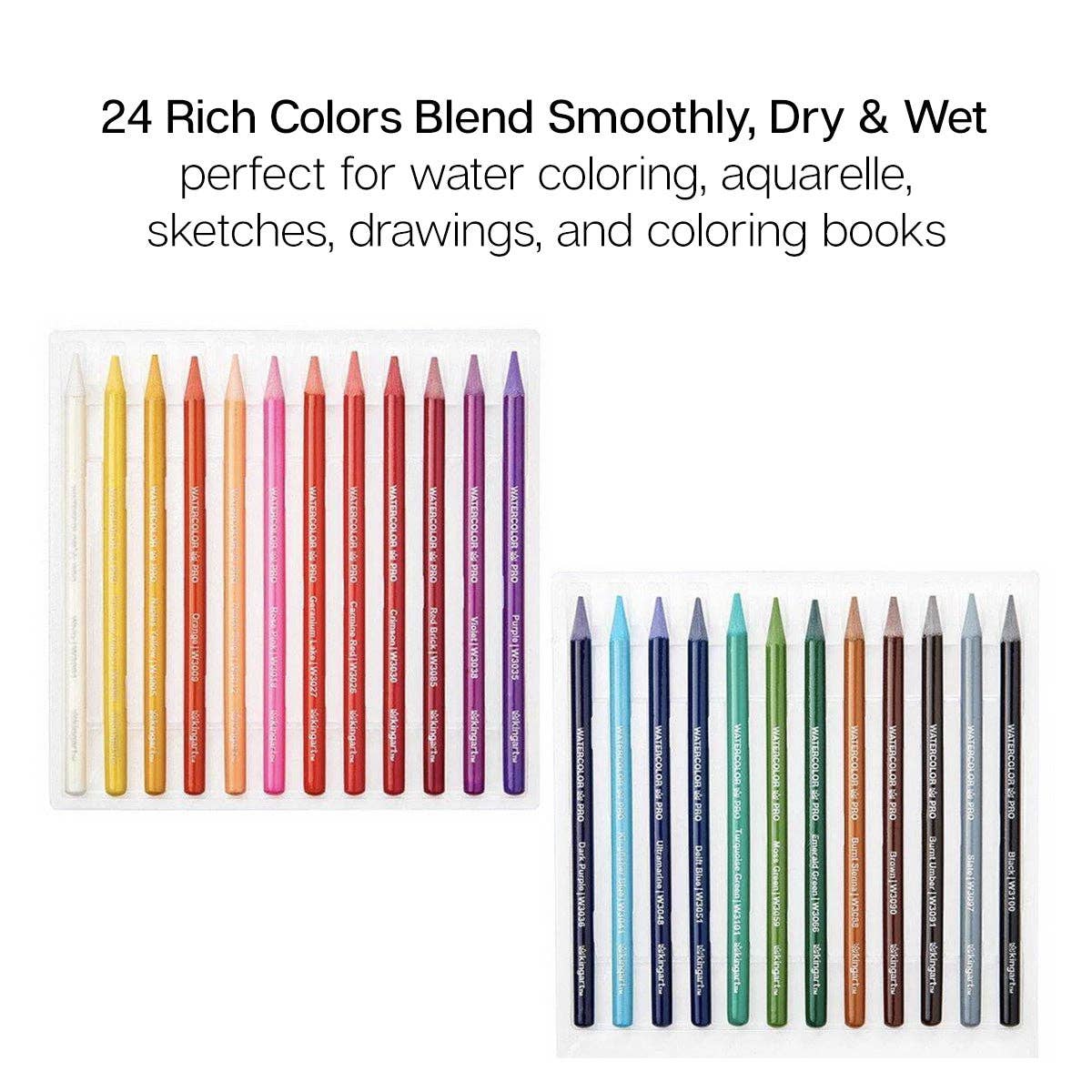 KINGART – wholesale Coloured pencil – Woodless Watercolor Pencils 24 Colors2