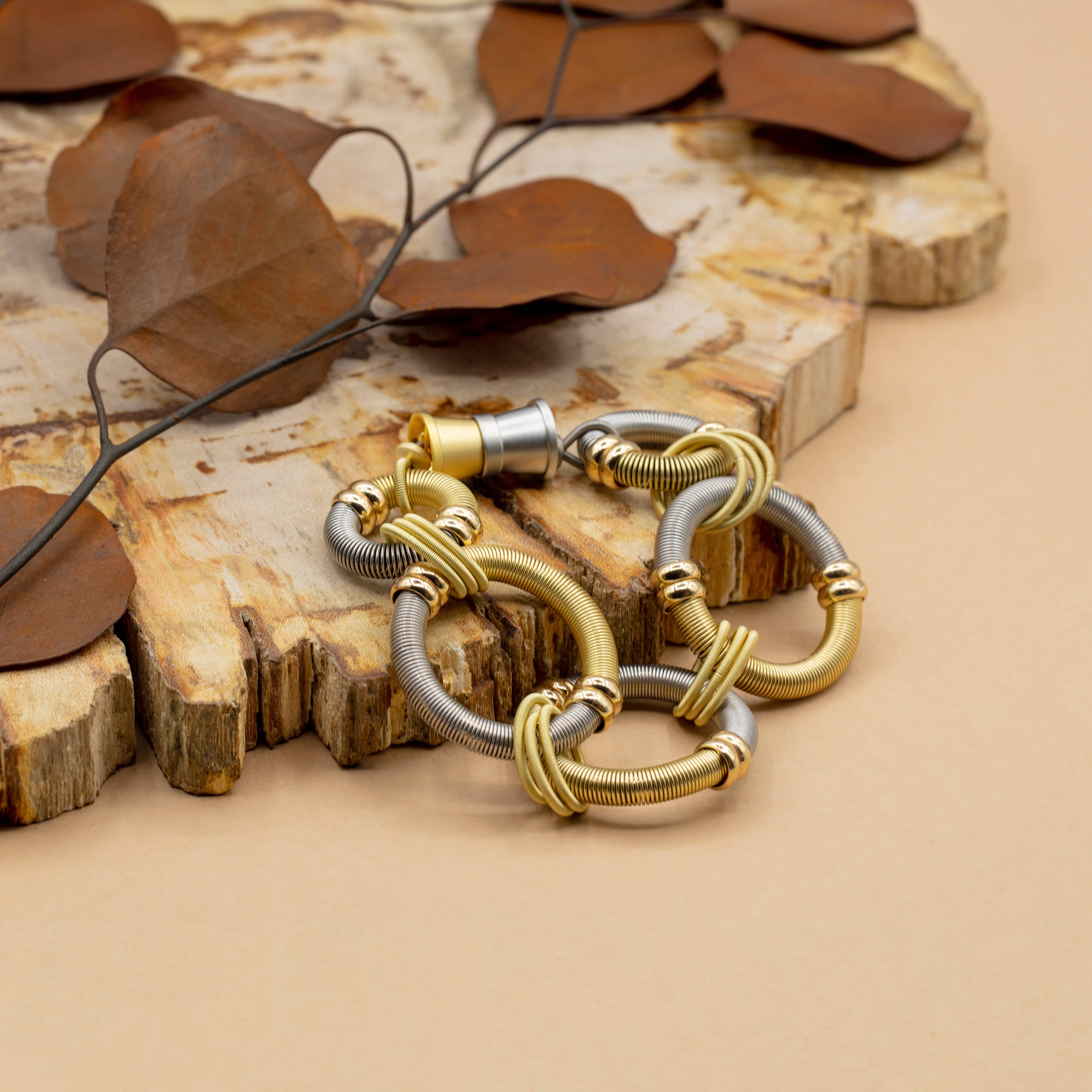 Sea Lily - Wholesale Link & Chain Bracelet - 939 S-G-BR - large round silver/gold wire rings bracelet1