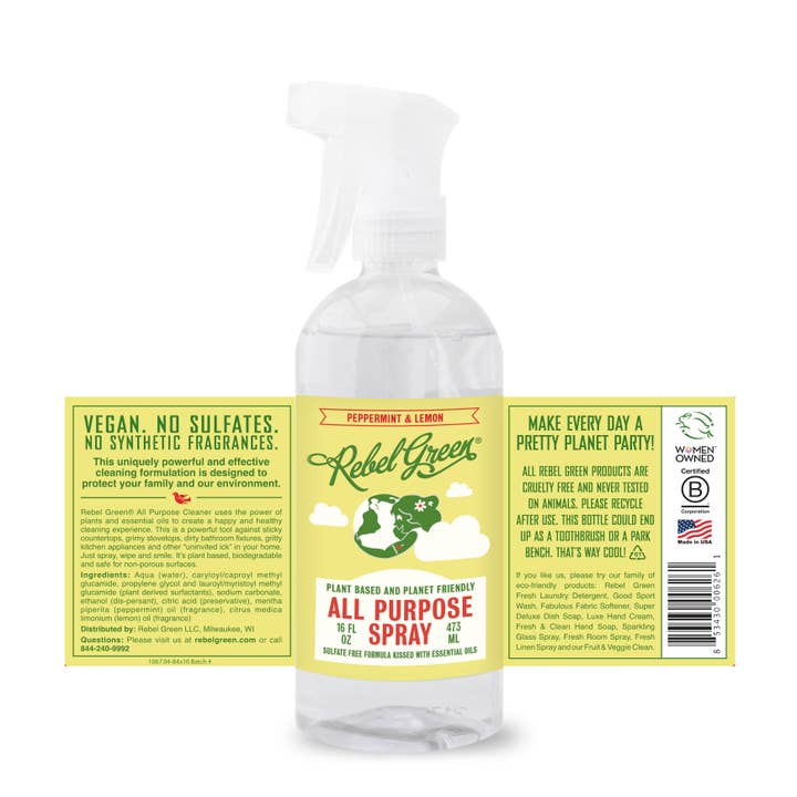 Rebel Green - Vente Spray de nettoyage multi-usage - Spray tout usage à la menthe poivrée et au citron 16 oz (unité)3