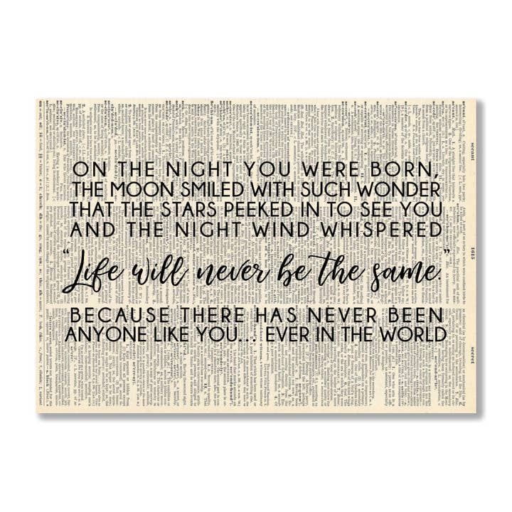 Cecelia Rose Book Page Art - Wholesale Art Print - On The Night You Were Born...