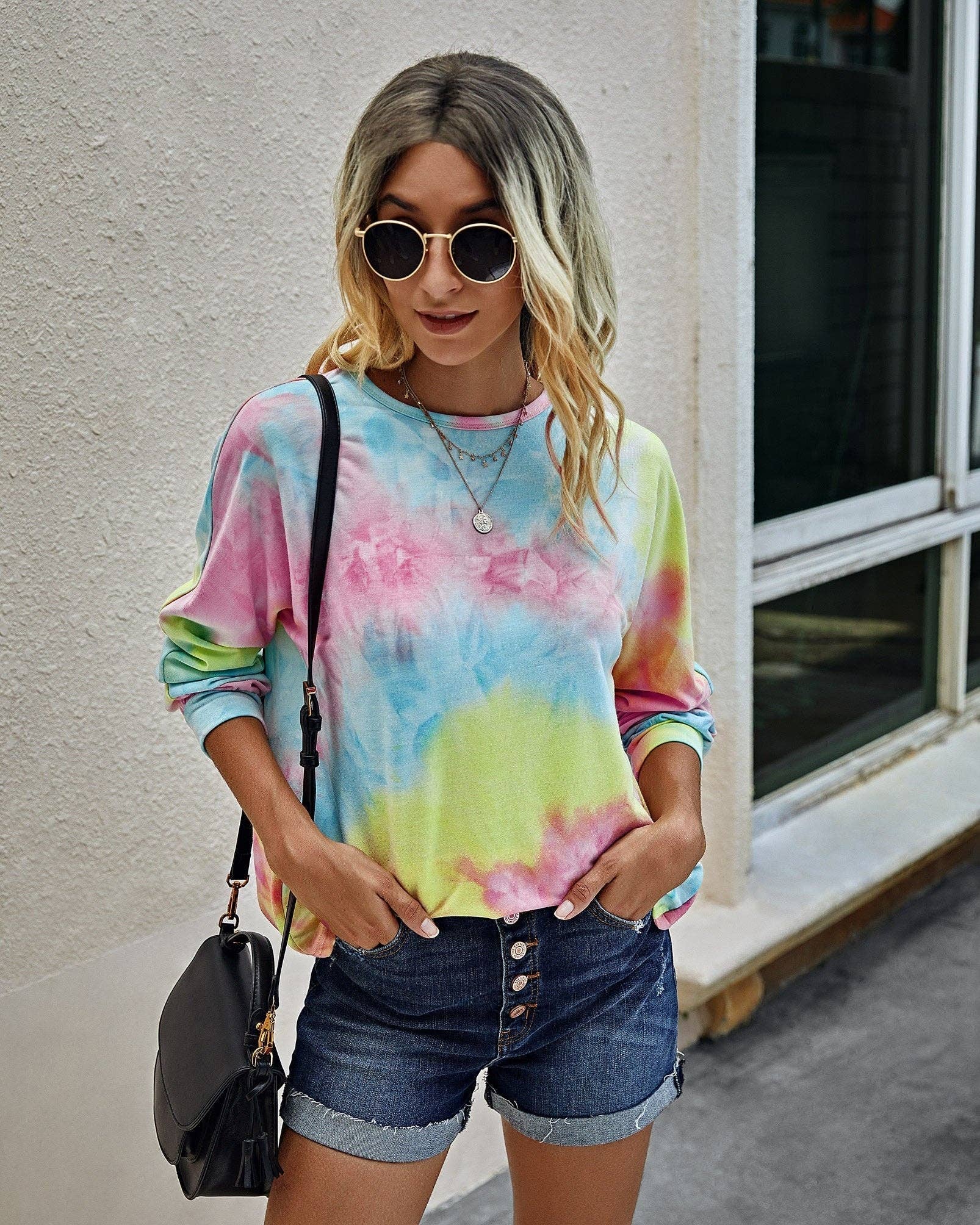 Pink Blue Green Cozy Chic Tie Dye Backless Sweatshirt for wholesale on Faire2