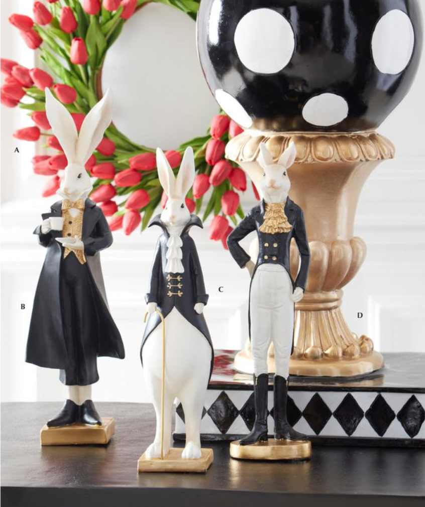 Dunn Deals - Wholesale Decorative Figurine - 15.5" Resin Royal Black White & Gold Easter Bunnies - SET OF 21