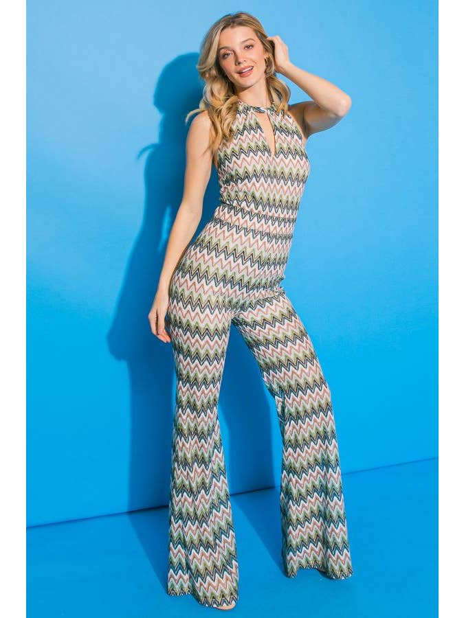 BLÅGRÖN ELFENBEN En tryckt stickad jumpsuit - AP1942-KN för wholesale på Faire2