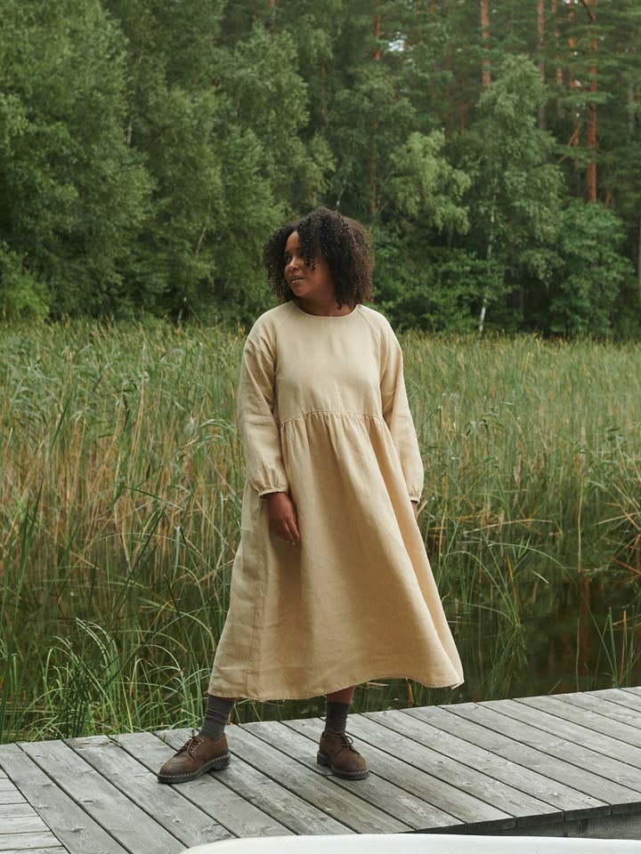 Robe Maxi en Lin et Laine Margo pour la vente par Linenfox