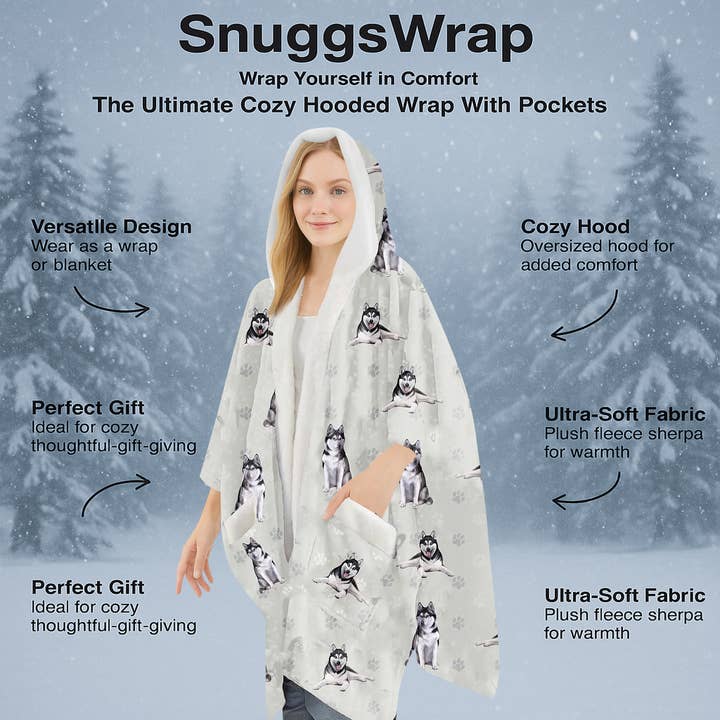 E&S Pets – wholesale Hoodie – Unisex – Siberian Husky Snugg Wraps with Hoodie – Ultra Soft Sherpa Fleece Wrap for Pet Lovers3