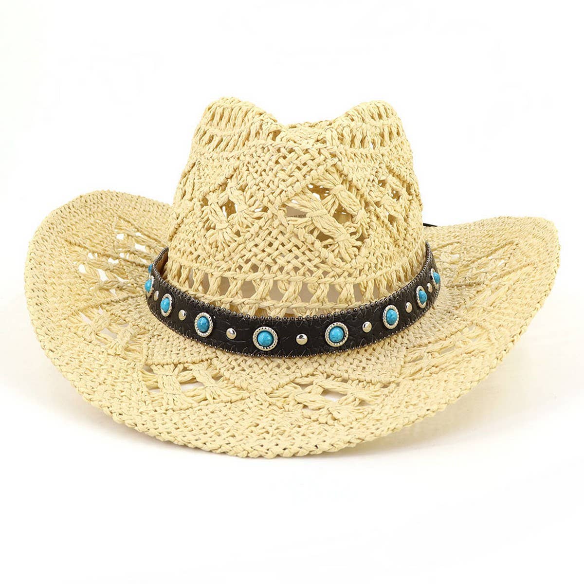 ACCITY - Wholesale Cowboy Hat - Women's - Cowboy Straw Hat with Turquoise Belt Decor_CWAH12529