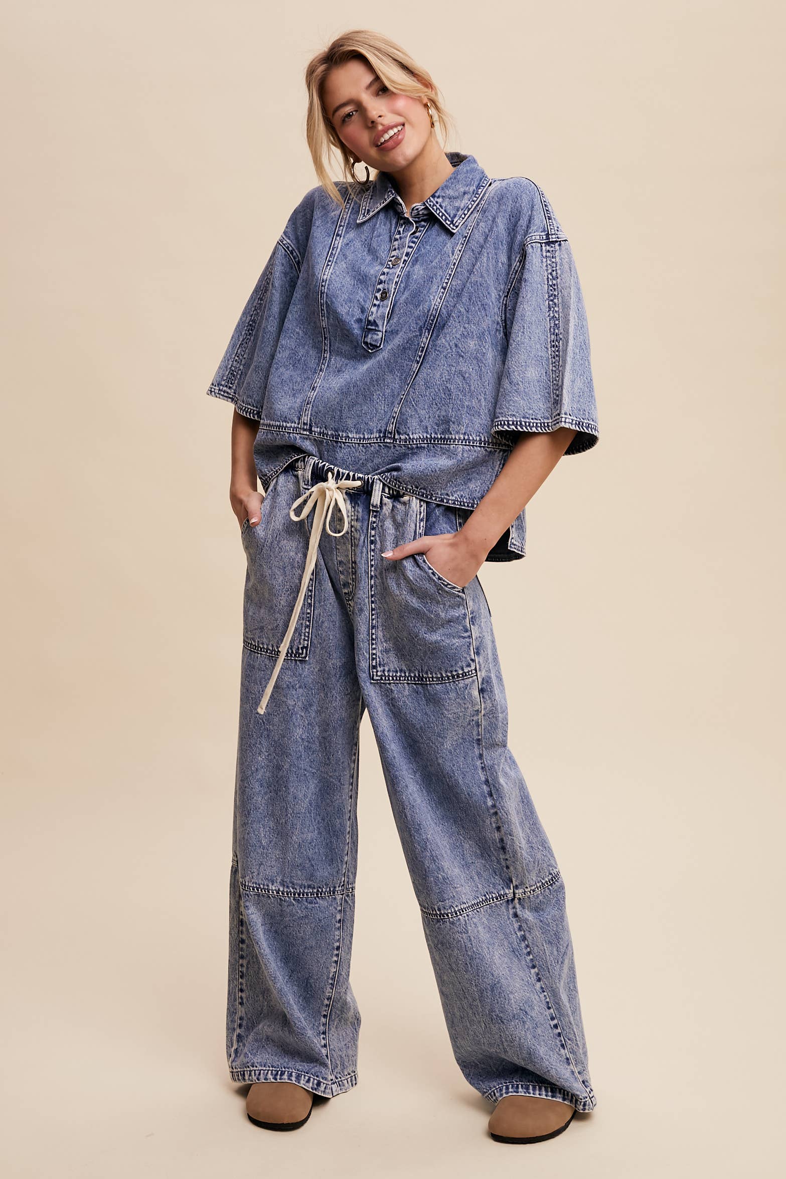 Listicle - Wholesale Jeans - Dames - Denim Broek met Wijde Pijpen en Trekkoord LP02569