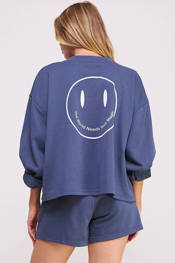 JADE BY JANE - Vendita all'ingrosso Felpa - Donna - FELPA A MANICHE LUNGHE CON GRAFICA HAPPY FACE0