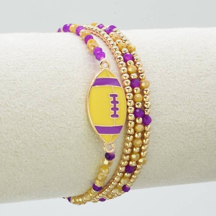 MiMi Wholesale - Wholesale Jewelry Set - CB2299 Gameday Beaded Football Charm Bracelet Set3