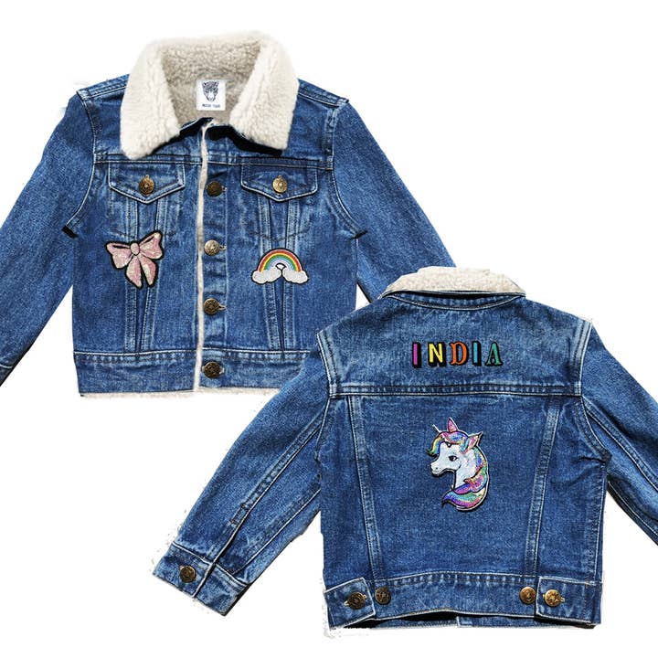Op maat gemaakte Shearling spijkerjas voor kinderen - Sparkly Unicorn voor wholesale door PATCHYTIGER
