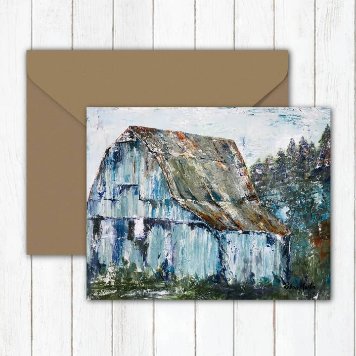Carte de notes | « Blue Barn » | Art original, œuvre d'art de grange pour la vente par Lulu and Tully